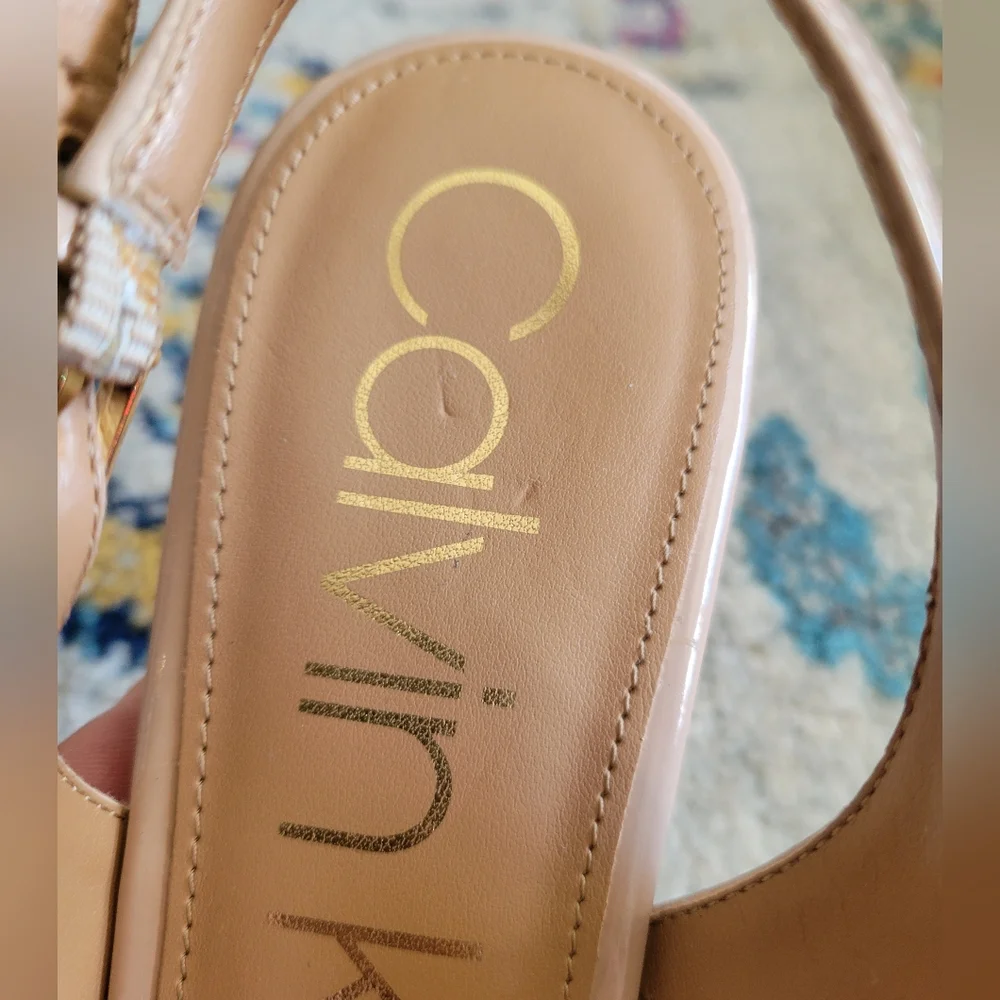 Calvin Klein Nude Patent Gala Slingback Heels - Picture 12 of 14